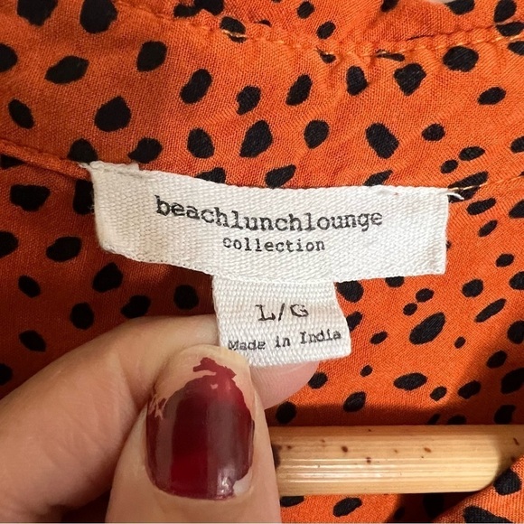 BeachLunchLounge blouse women's Large button up shirt top spotted orange spots - Picture 8 of 11